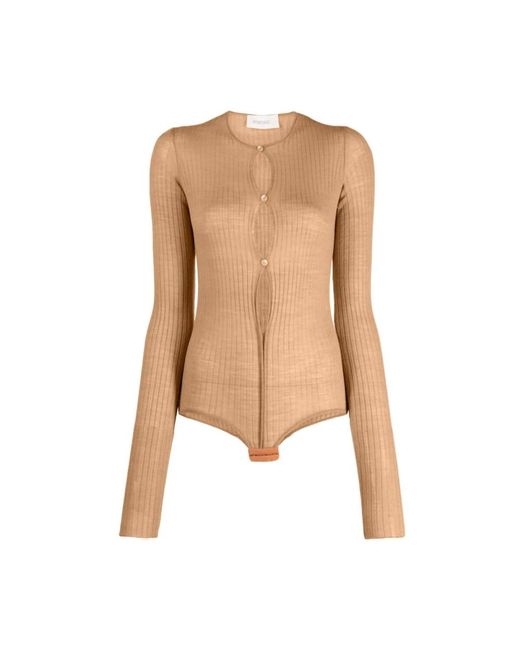 Sportmax Tops ,Wol Geribbelde Button-Up Bodysuit in het Natural