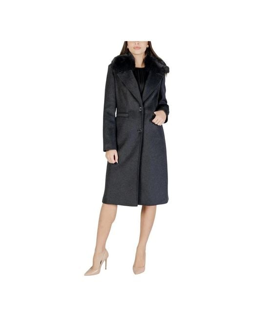 Guess Jassen ,Grijs ,Wol Karole Fur Collar Coat in het Black