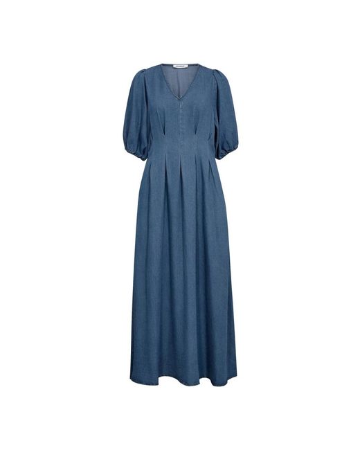 co'couture Kleedjes ,Blauw ,Denim Denim Blauwe Plooi Jurk in het Blue