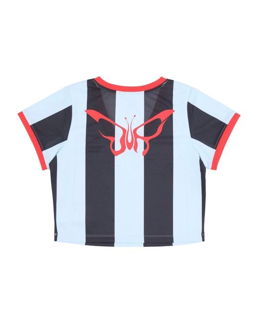 PUMA Tops ,Veelkleurig ,Polyester Gestreepte Crop Tee X Dua Lipa in het Blue