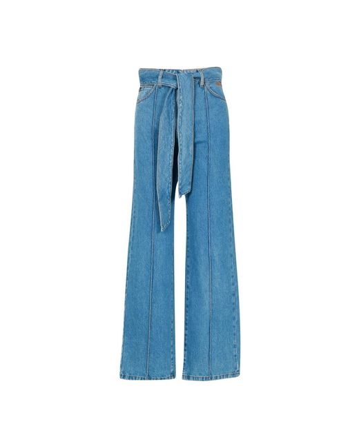 MSGM Jeans ,Blauw ,Denim Blauwe Denim Broek Met Strikdetail in het Blue