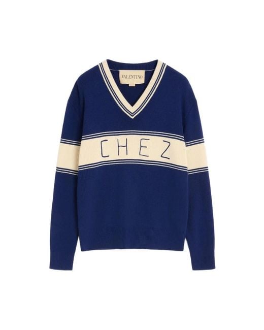 Valentino Blue V-Neck Knitwear for men