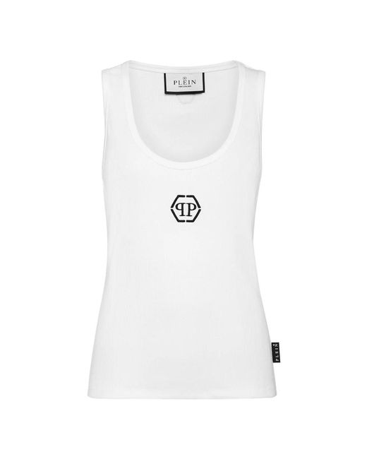 Philipp Plein Sleeveless Tops in het White