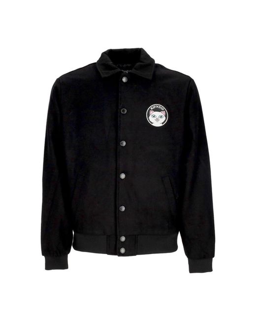 RIPNDIP Jassen ,Zwart ,Wol Varsity Jack Zwart Geborduurd Zachte Pasvorm in het Black voor heren