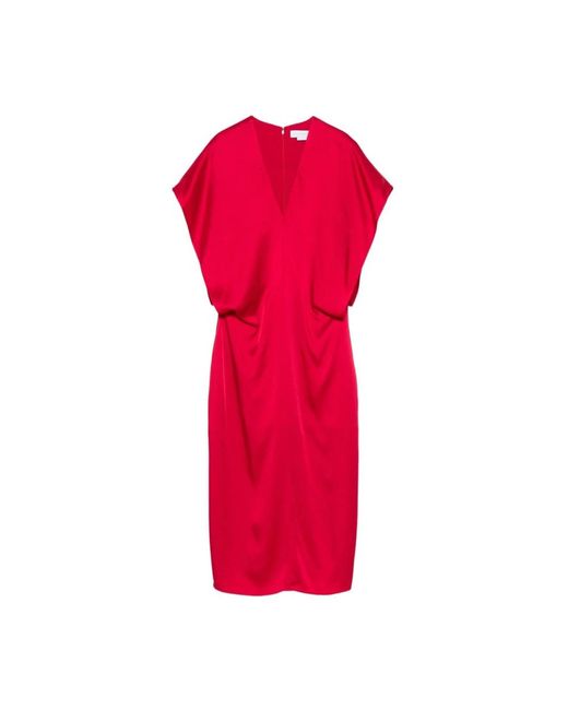 Stella McCartney Red Rotes V-Ausschnitt Kleid Mit Taillenraffung