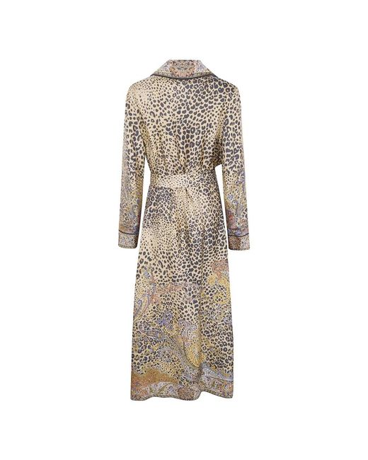 Etro Kleedjes ,Veelkleurig ,Printed Doublebreasted Midi Dress in het Natural