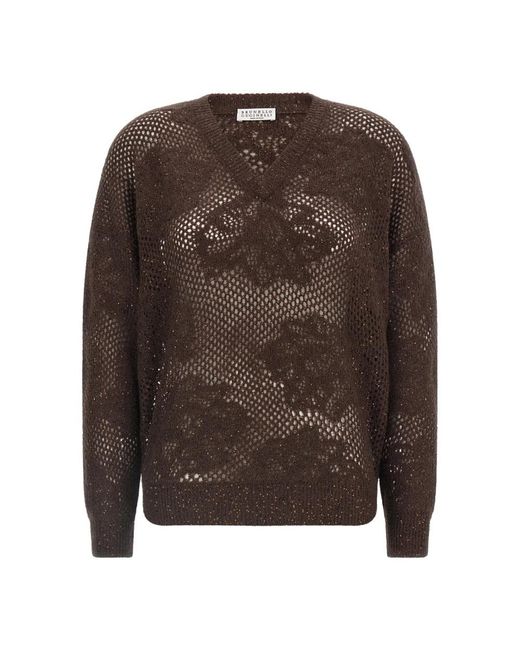 Brunello Cucinelli Brown V-Neck Knitwear