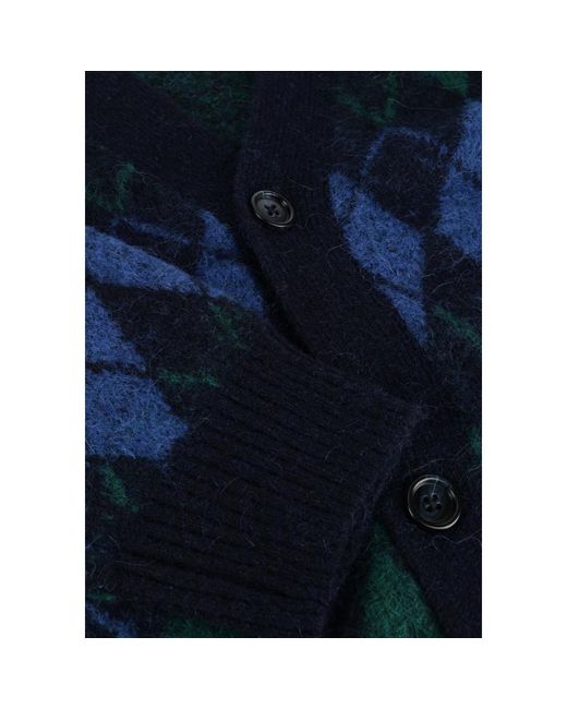 SELECTED Truien & Vesten ,Blauw ,Relaxed Argyle Cardigan Voor in het Black voor heren