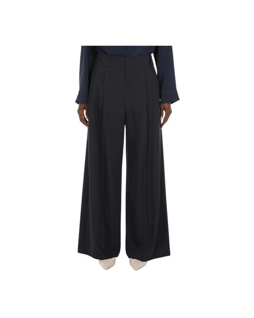 Max Mara Broeken ,Blauw ,Wol Blauwe Wijde Pijp Wollen Broek in het Black