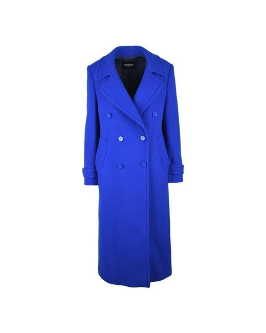 Dondup Jassen ,Blauw ,Kasjmier Dubbelbreasted Lange Jas Met Kasjmier in het Blue