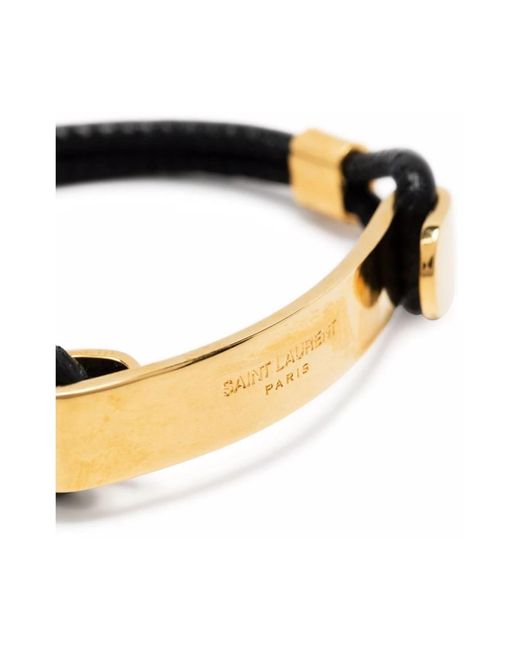 Saint Laurent Black Schwarzes leder logo-graviertes id armband