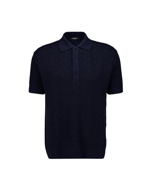 Balmain Monogram Gebreide Polo in het Blue voor heren