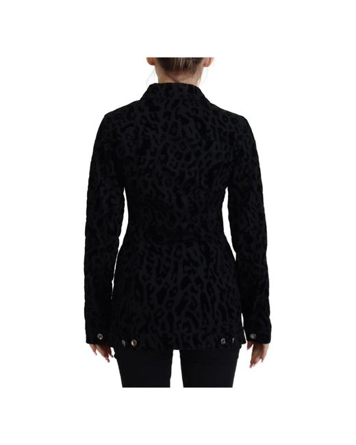 Dolce & Gabbana Black Schwarze leopard denim jacke