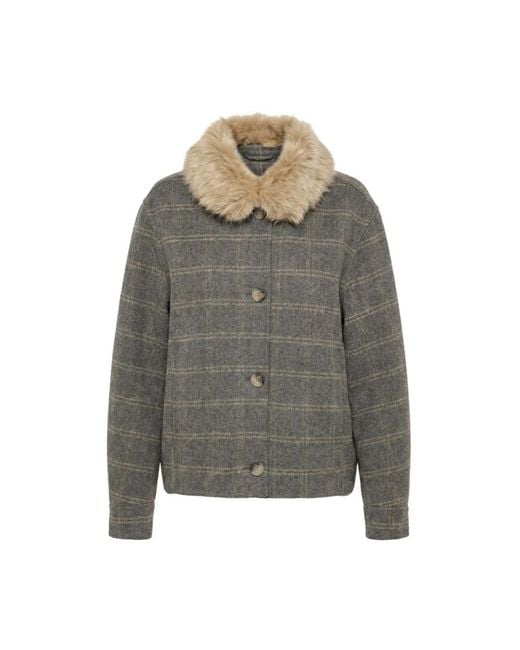 Twinset Gray Faux Fur & Shearling Jackets