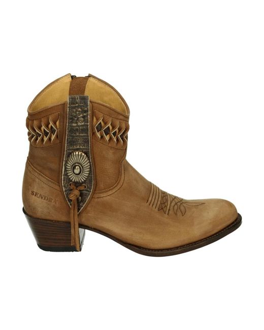 Sendra Schoenen ,Bruin ,Leer Western Dameslaars Cognac Nubuck Laars in het Brown