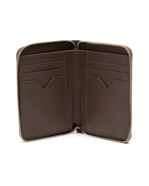 Fendi Accessoires ,Bruin ,Leer Ff Diamonds Zip Around Medium Leren Bruin in het Brown