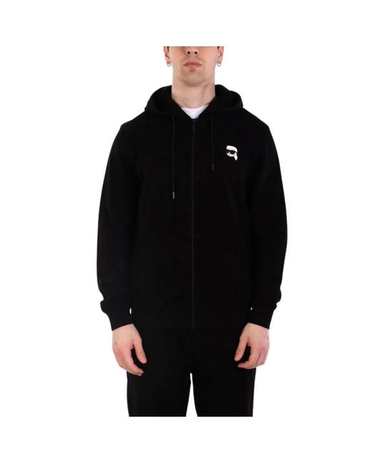 Karl Lagerfeld Hoodies & Sweatvesten ,Zwart ,Signature Zip-Up Hoodie in het Black voor heren