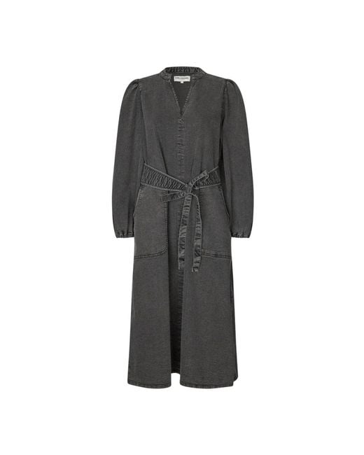 Lolly's Laundry Gray Denim Midi Kleid Mit V-Ausschnitt