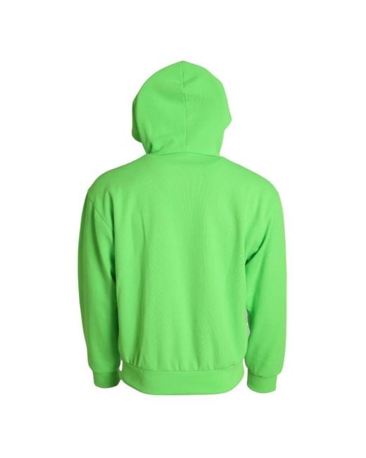 Dolce & Gabbana Hoodies & Sweatvesten ,Groen ,Polyester Neon Logo Zip Sweater in het Green voor heren