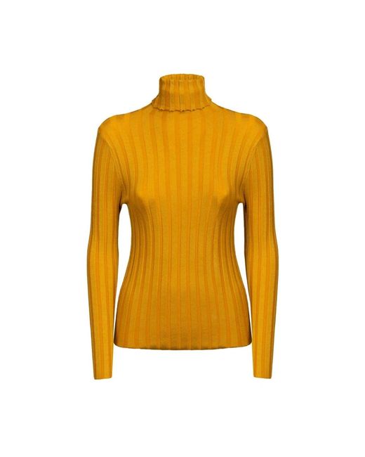 SKILLS & GENES Yellow Eng anliegender rippstrickpullover mit hohem kragen und schmalem ärmel aus merinowolle