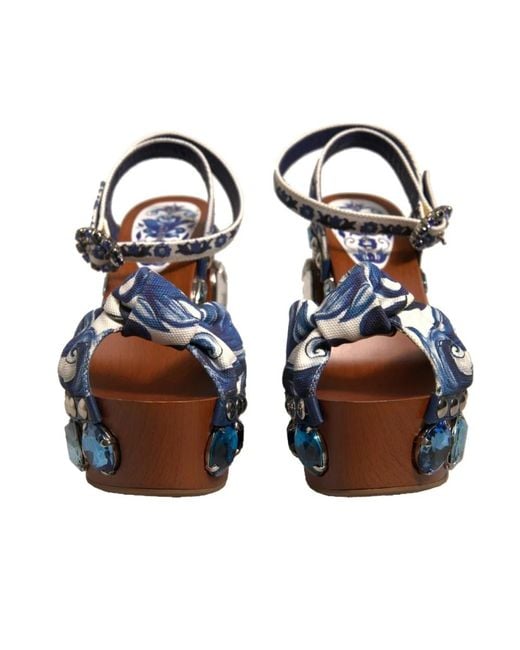 Dolce & Gabbana Blue Kristallverzierte Plateau-Sandalen