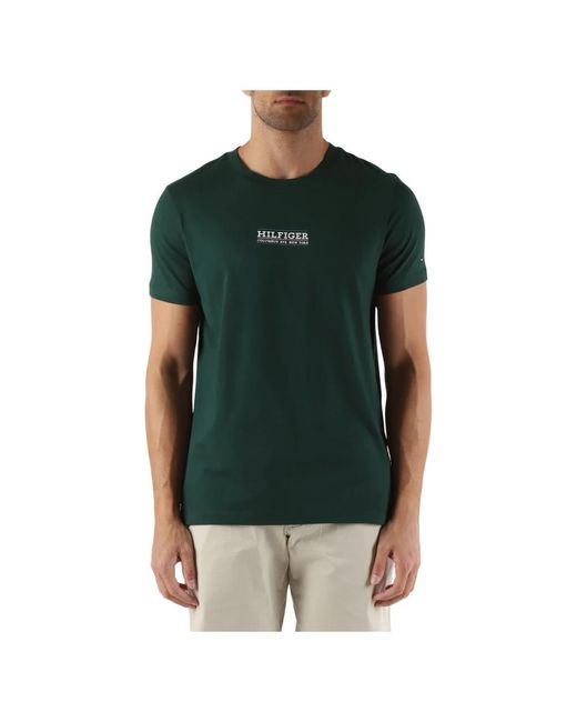 Tommy Hilfiger Baumwoll-t-shirt mit frontlogo-druck in Green für Herren