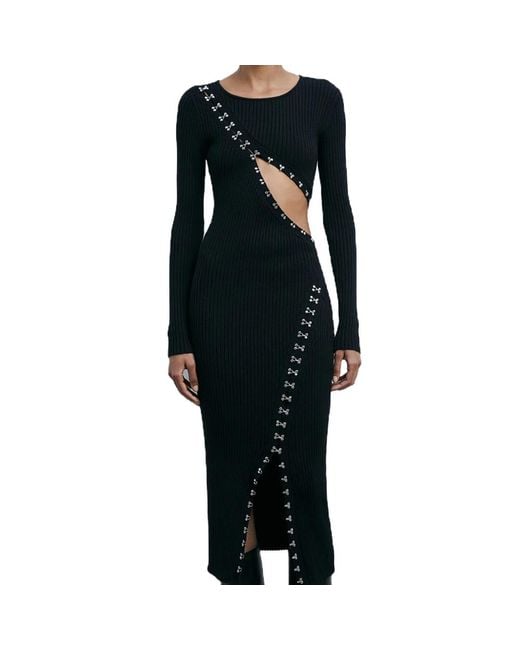 Patrizia Pepe Black Midi Glam Rock Strickkleid