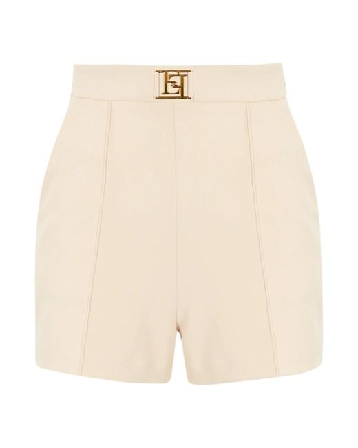 Elisabetta Franchi Natural High-waist stretch shorts,-shorts in butter mit goldenem metall-detail
