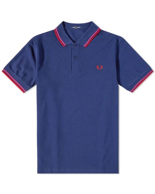 Polo Slim Fit à double liseré Bleu marine français / Magenta / Rouge cerise Fred Perry pour homme en coloris Blue