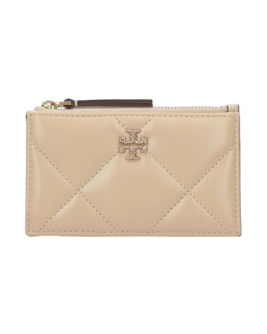 Tory Burch Accessoires ,Geel ,Leer Gele Leren Portemonnee Met Diamant Quilting in het Natural