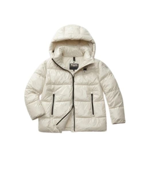 Blauer Waterafstotende Winterjas Met Capuchon in het Metallic