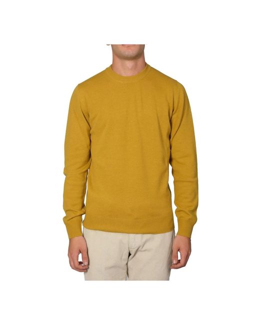 Alpha Studio Yellow Round-Neck Knitwear for men