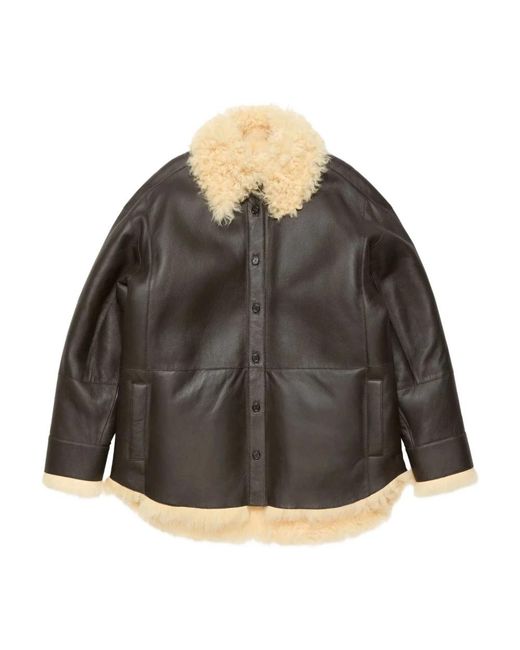 Acne Jassen ,Bruin ,Leer Shearling Shirt Jacket in het Black