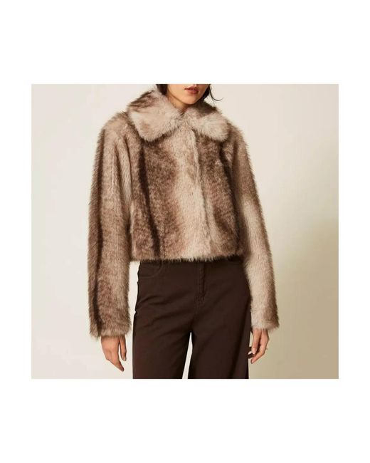 Twinset Brown Faux Fur & Shearling Jackets