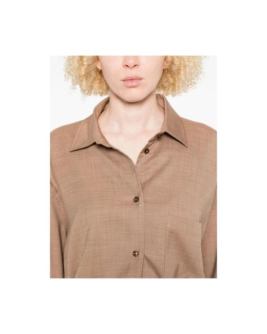 ANDAMANE Overhemden ,Bruin ,Bruine Geweven Textuur Overhemd Met Elastische Tailleband in het Brown