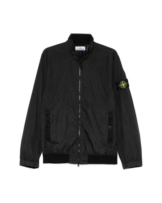 Stone Island Jassen ,Zwart ,Nylon Zwarte Jas Ss 25 Lichtgewicht Logo Badge in het Black voor heren