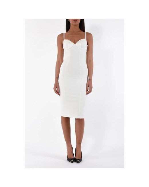 Elisabetta Franchi White Midi-kleid mit satinschleifen