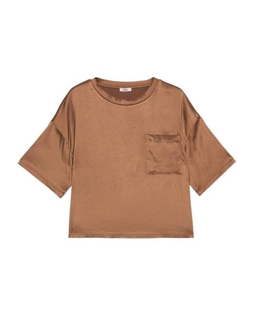 Oltre Brown Satinbluse Mit Brusttasche