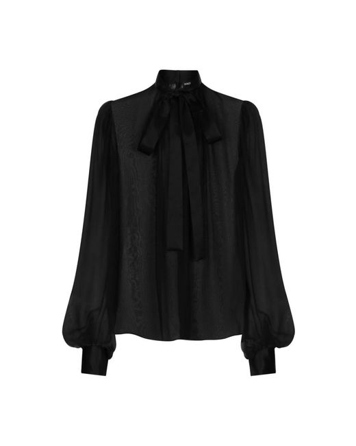 Dolce & Gabbana Overhemden ,Zwart ,Zwart Zijden Crepe Halternek Bisschop Mouwen in het Black