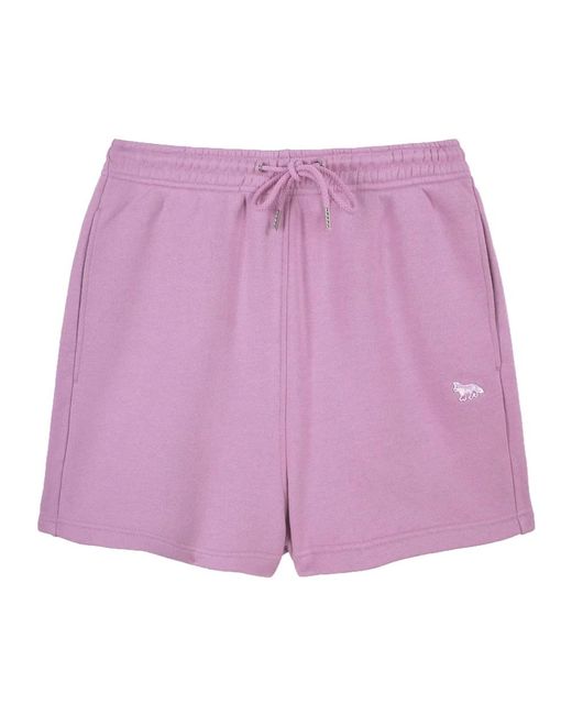 Maison Kitsuné Purple Rosa fleece jogger shorts mit baby fox stickerei