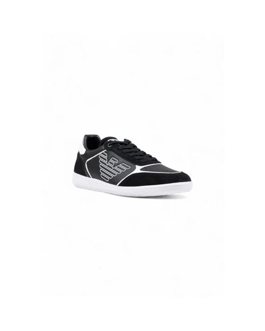 EA7 Black And White Leather Athletic Sneakers for men