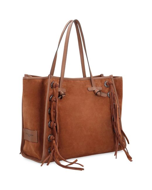 Gianni Chiarini Brown Wildleder Tote Tasche Mit Fransen