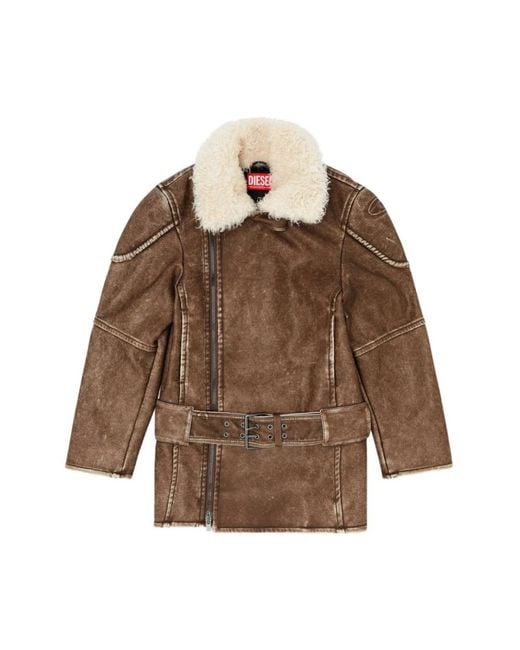 DIESEL Brown Faux Fur & Shearling Jackets