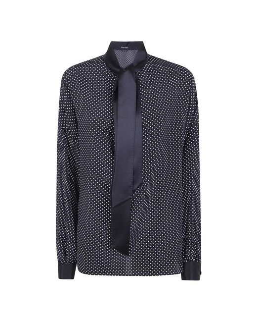 Tom Ford Overhemden ,Zwart ,Polka Dot Zijden Crêpe De Chine Lavallière Tuniek Top in het Blue