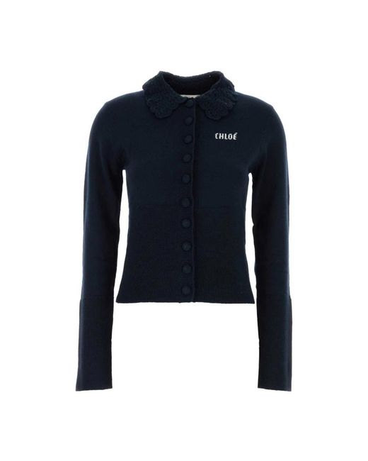 Chloé Fitted Logo Cardigan in het Blue