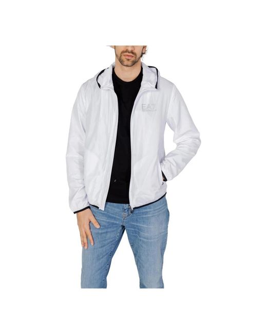 EA7 Jassen ,Wit ,Polyester Hooded Jacket Met Ritssluiting in het Blue voor heren