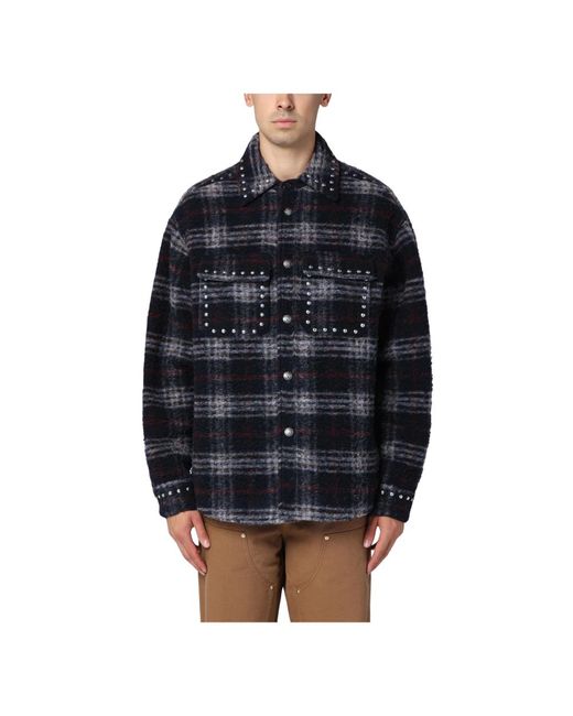 Palm Angels Jassen ,Blauw ,Wol Blauw Shirt 70% Wo 30% Pl in het Black voor heren