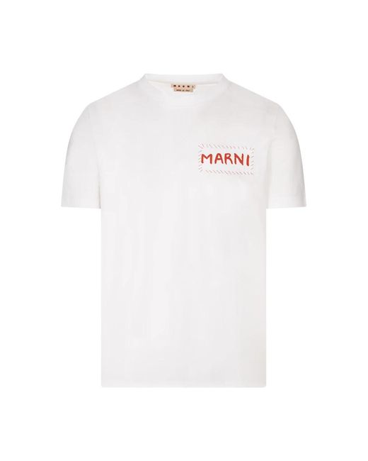 Marni Weißes Logo Jersey T-Shirt in White für Herren