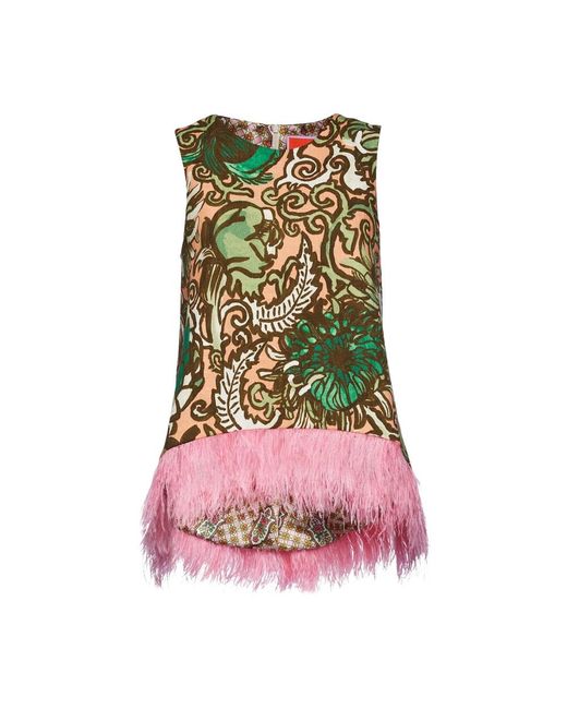 LaDoubleJ Tops ,Roze ,Katoen Top Met Veren En Trapezevorm in het Green