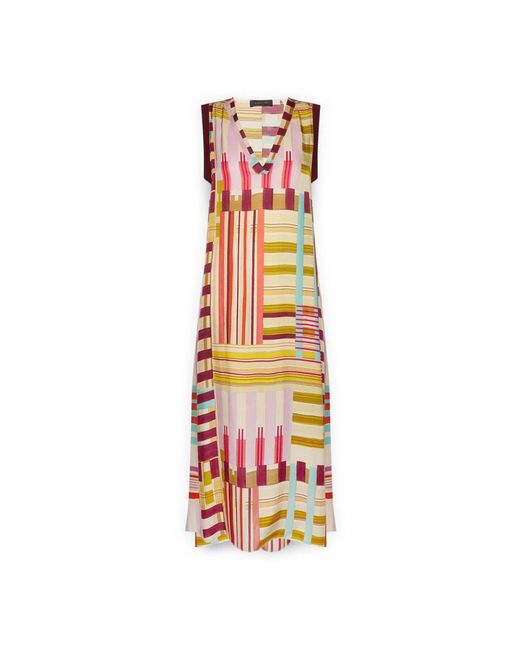 Elena Miro Lange Jurk Van Satin Met Print in het Multicolor